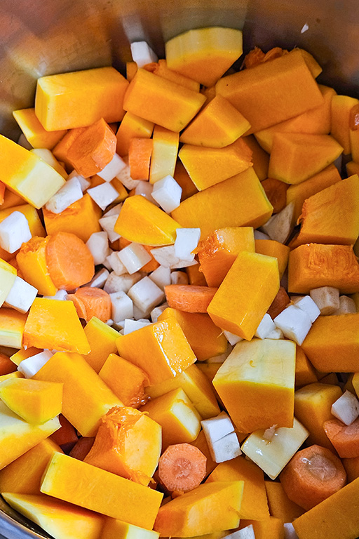 Gemüse der Butternutkürbis-Suppe