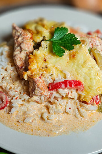 Paprika Zwiebel Sahne Hähnchen