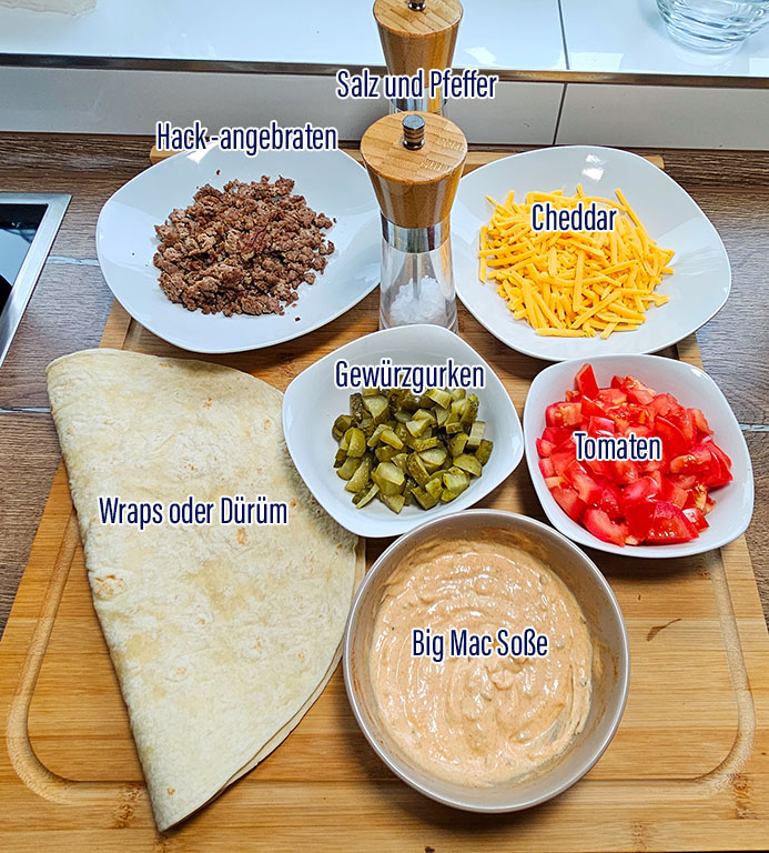 Zutaten des Big Mac Wraps