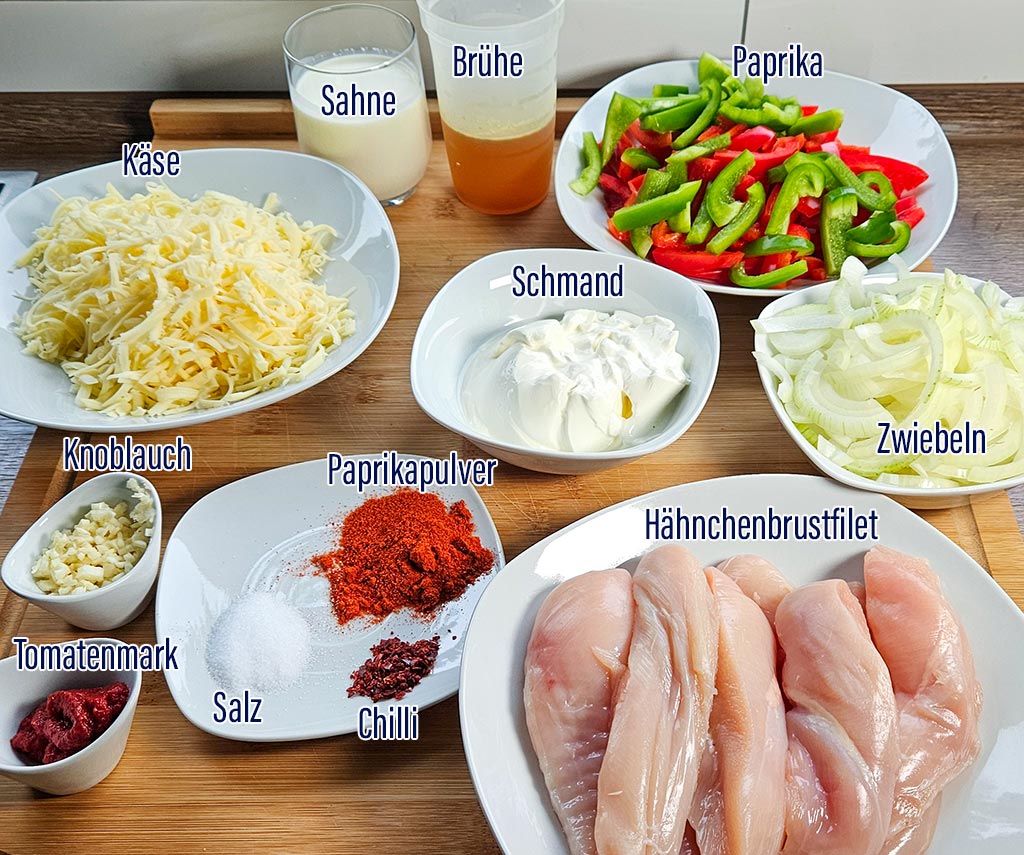 Zutaten Paprika Zwiebel Sahne Hähnchen